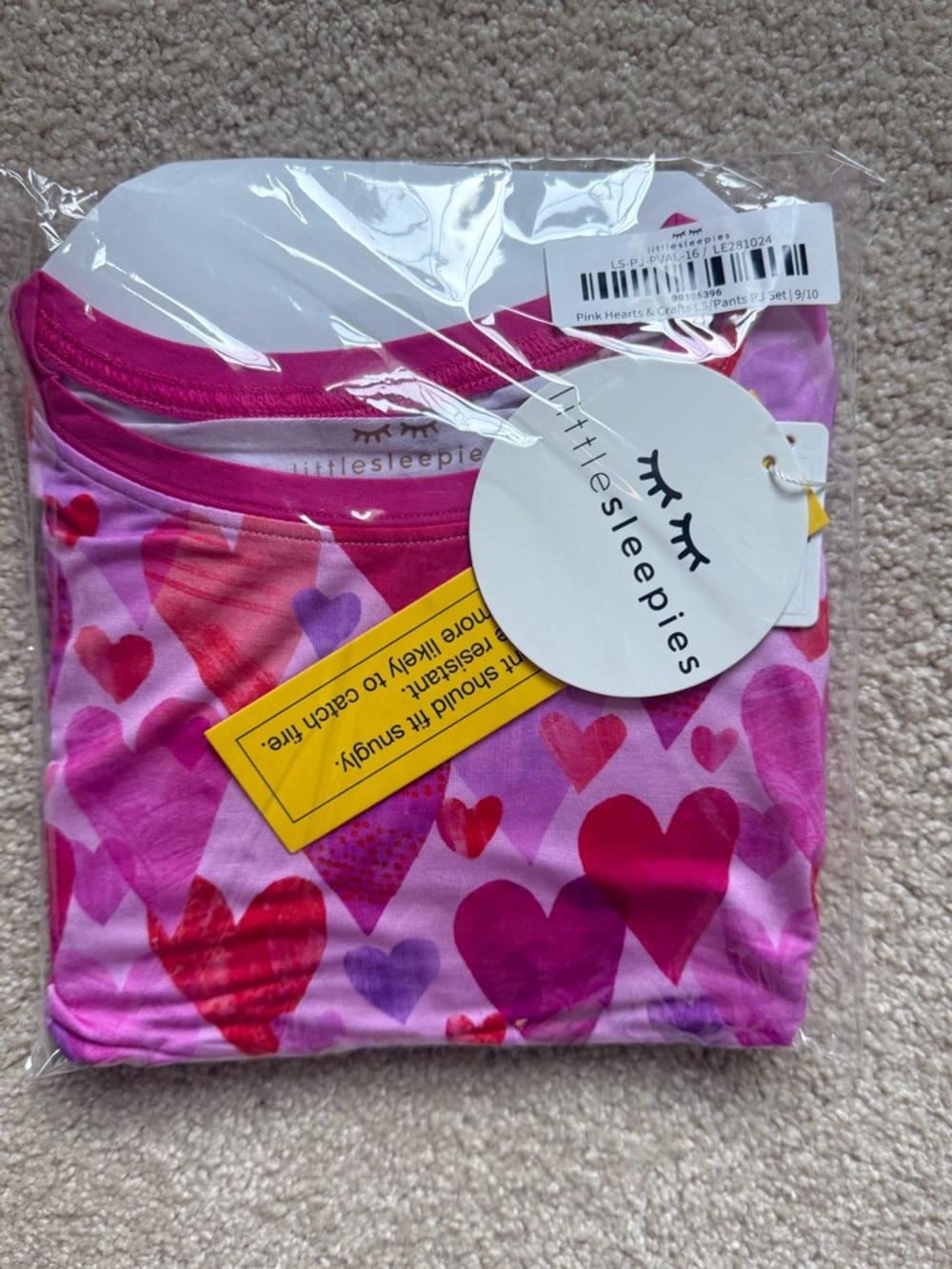 Little Sleepies Pink & Magenta Heart Pajama Set (pants & long sleeve) 9/10